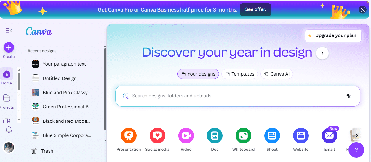Canva’s Dashboard