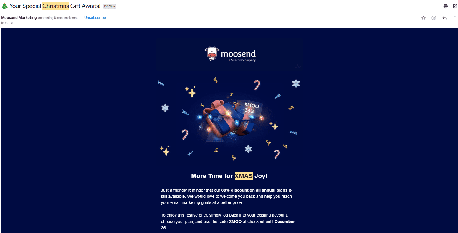 Christmas Email Marketing Campaign Showing Holiday-Themed Visuals and Copy
