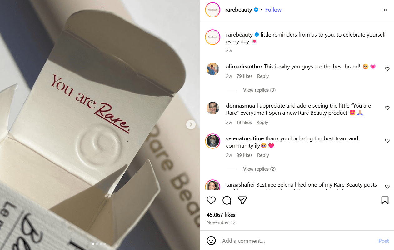 An Instagram Post by Rare Beauty