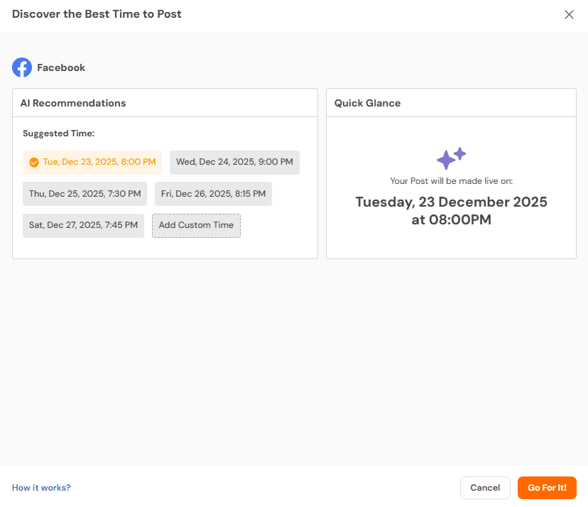 Social Champ’s Best Time to Post Feature