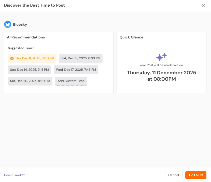Social Champ's Best Time to Post Feature