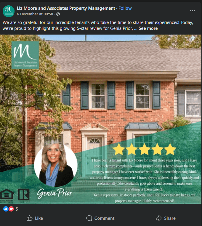 Social Media Marketing for Property Management: A Guide for Mixed-Use Property Managers 17 A Facebook Featuring a Tenant Review
