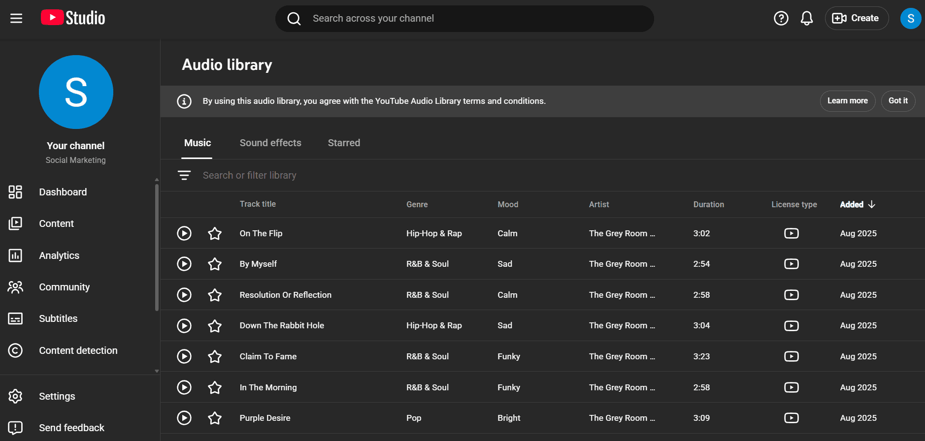 YouTube’s Audio Library