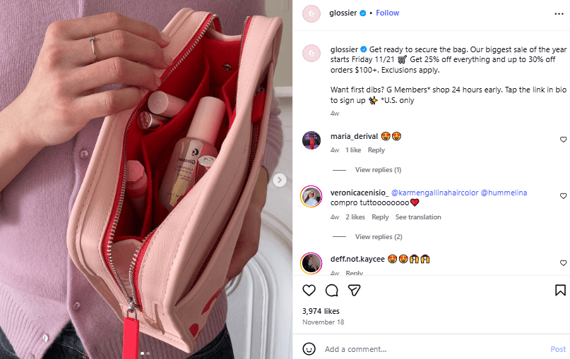 Glossier’s Lifestyle Product Photography on Instagram