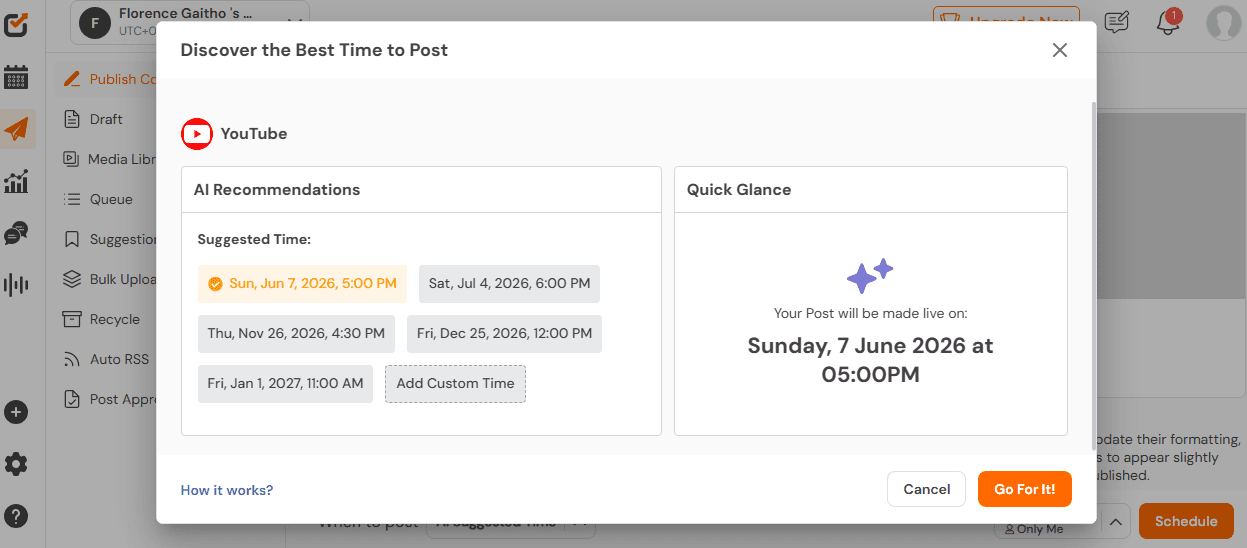 Social Champ’s AI Suggested Time Feature